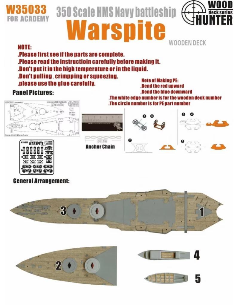 FlyHawk W35033 1/350 WWII Battleship HMS Warspite Wooden Deck