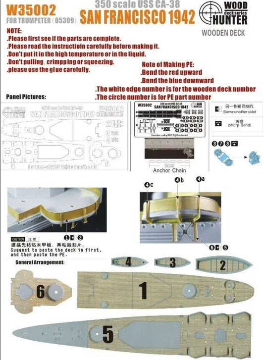 FlyHawk W35002 1/350 SAN FRANCISCO 1942 Wooden Deck (For Trumpeter 05309)