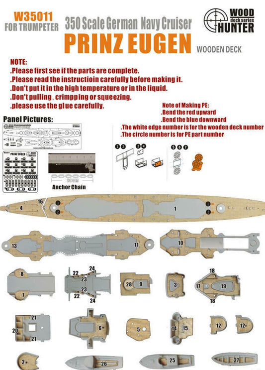 FlyHawk W35011 1/350 WWII German Heavy Cruiser Prinz Eugen Wooden Deck