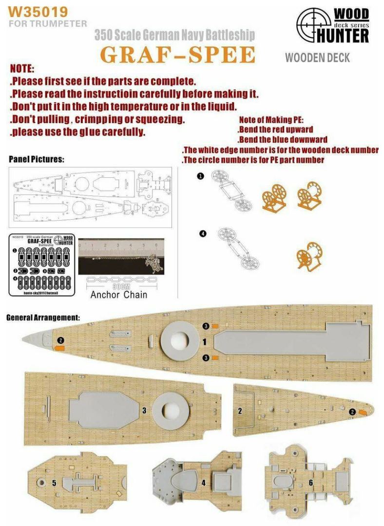 FlyHawk W35019 1/350 WWII German Graf Spee Panzerschiff Wooden Deck