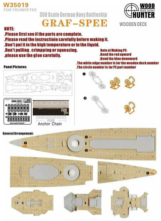 FlyHawk W35019 1/350 WWII German Graf Spee Panzerschiff Wooden Deck