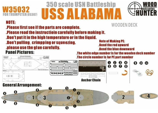 FlyHawk W35032 1/350 WWII Battleship USS Alabama BB60 Wooden Deck