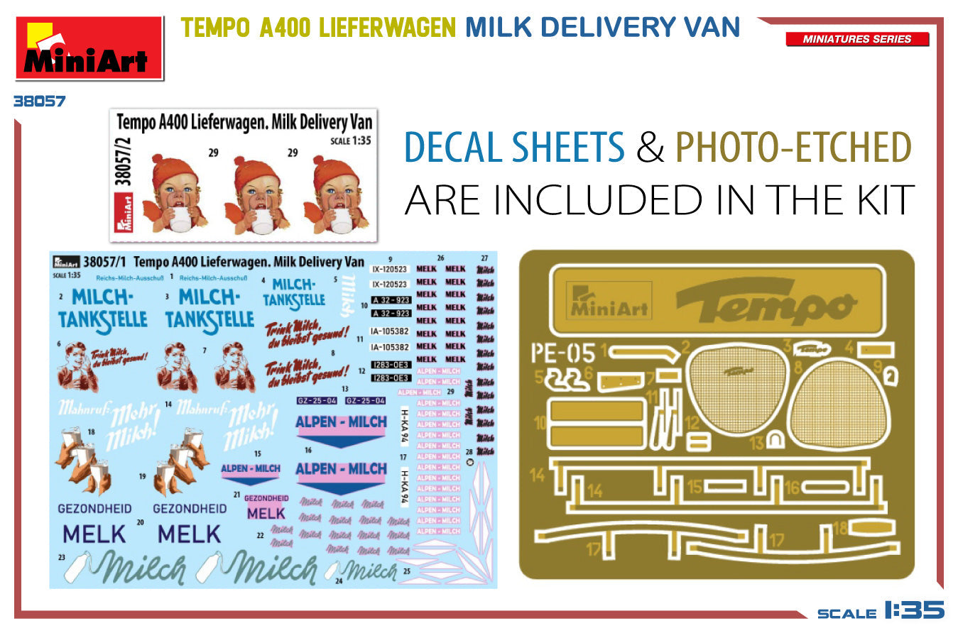 MiniArt 38057 1/35 Tempo A400 Lieferwagen Milk Delivery Van
